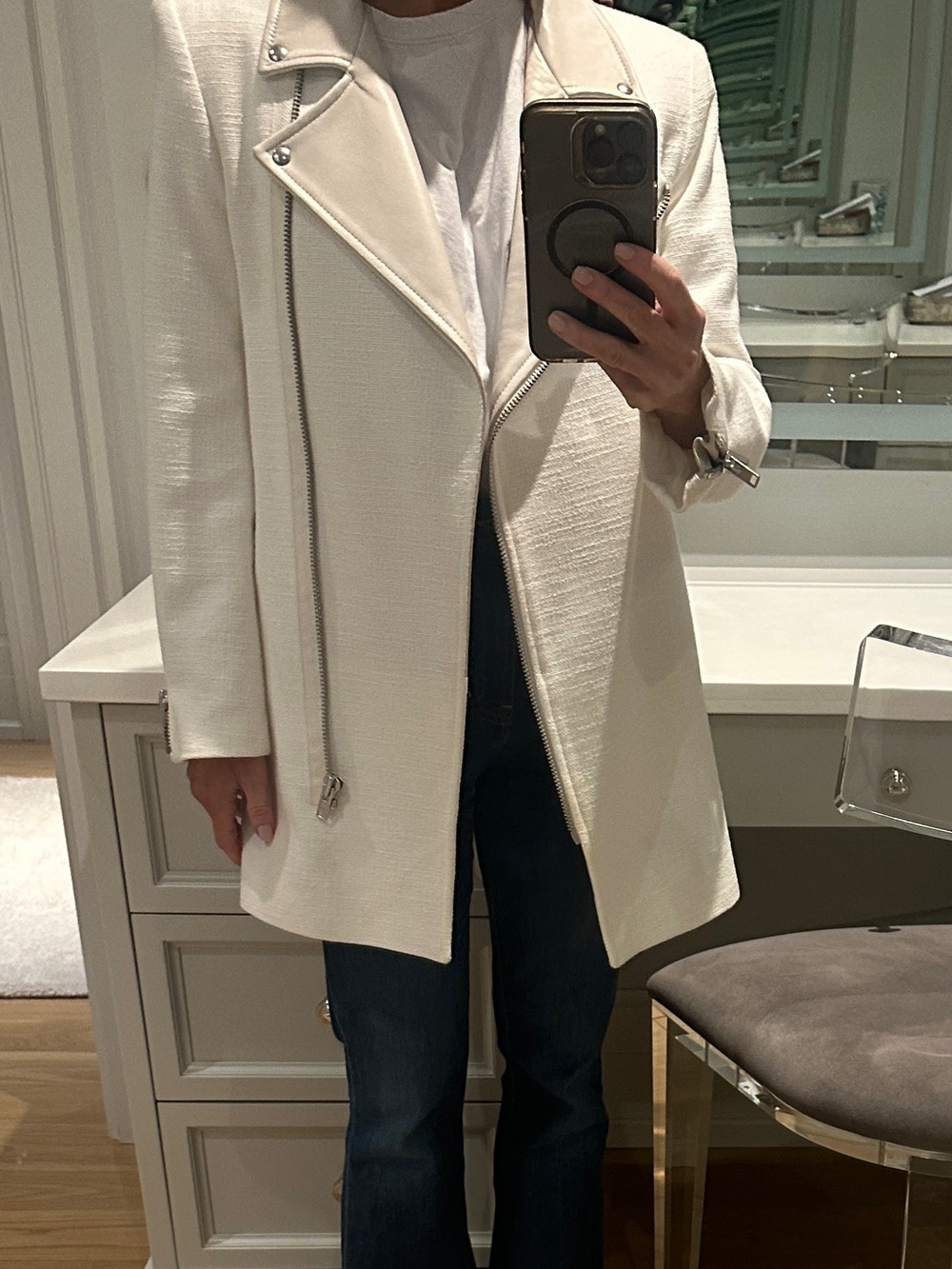 Sandro Women's Cream Coat - Modern Zip Detail